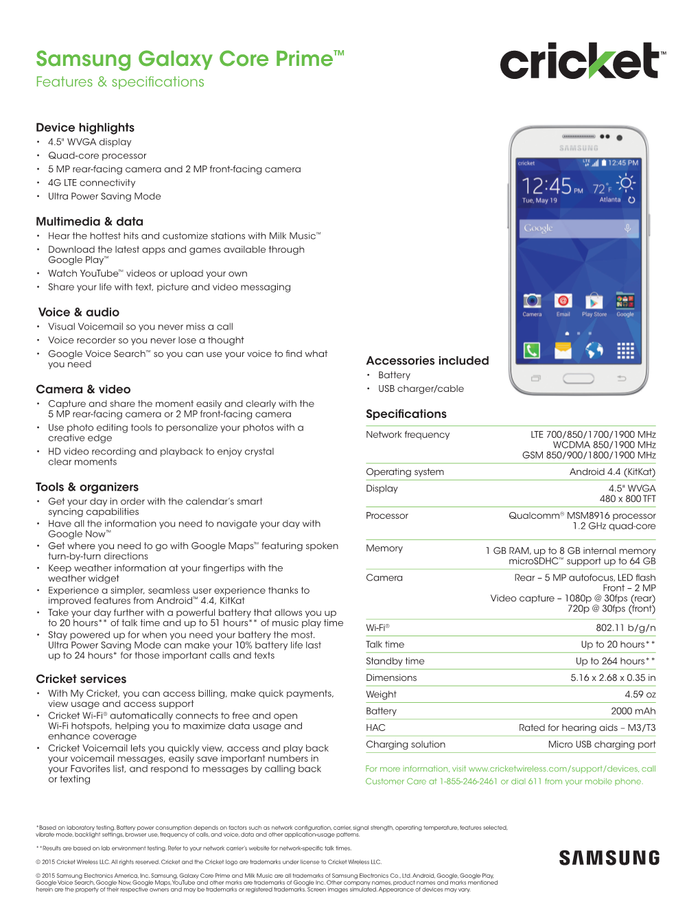 Samsung Galaxy Core Prime™ Features & Speciﬁcations