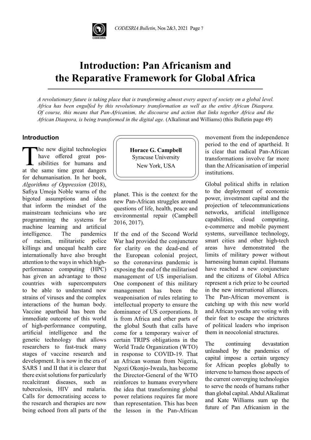 Pan Africanism and the Reparative Framework for Global Africa