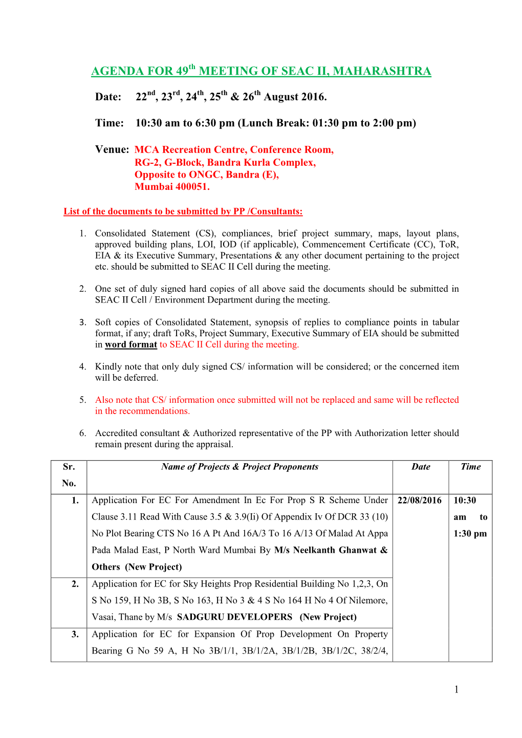 Agenda for 49 Meeting of Seac Ii, Maharashtra