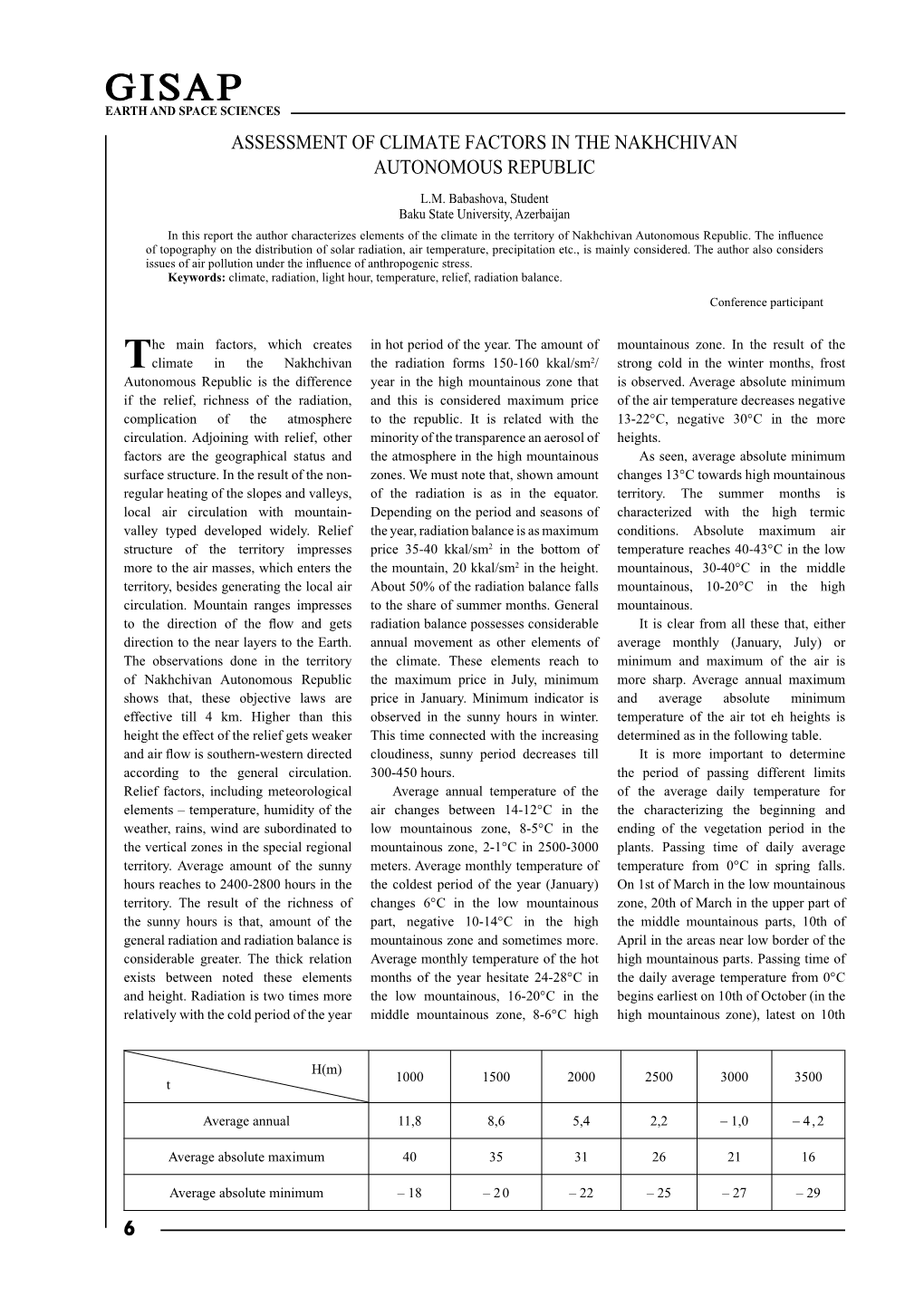 Assessment of Climate Factors in the Nakhchivan Autonomous Republic L.M