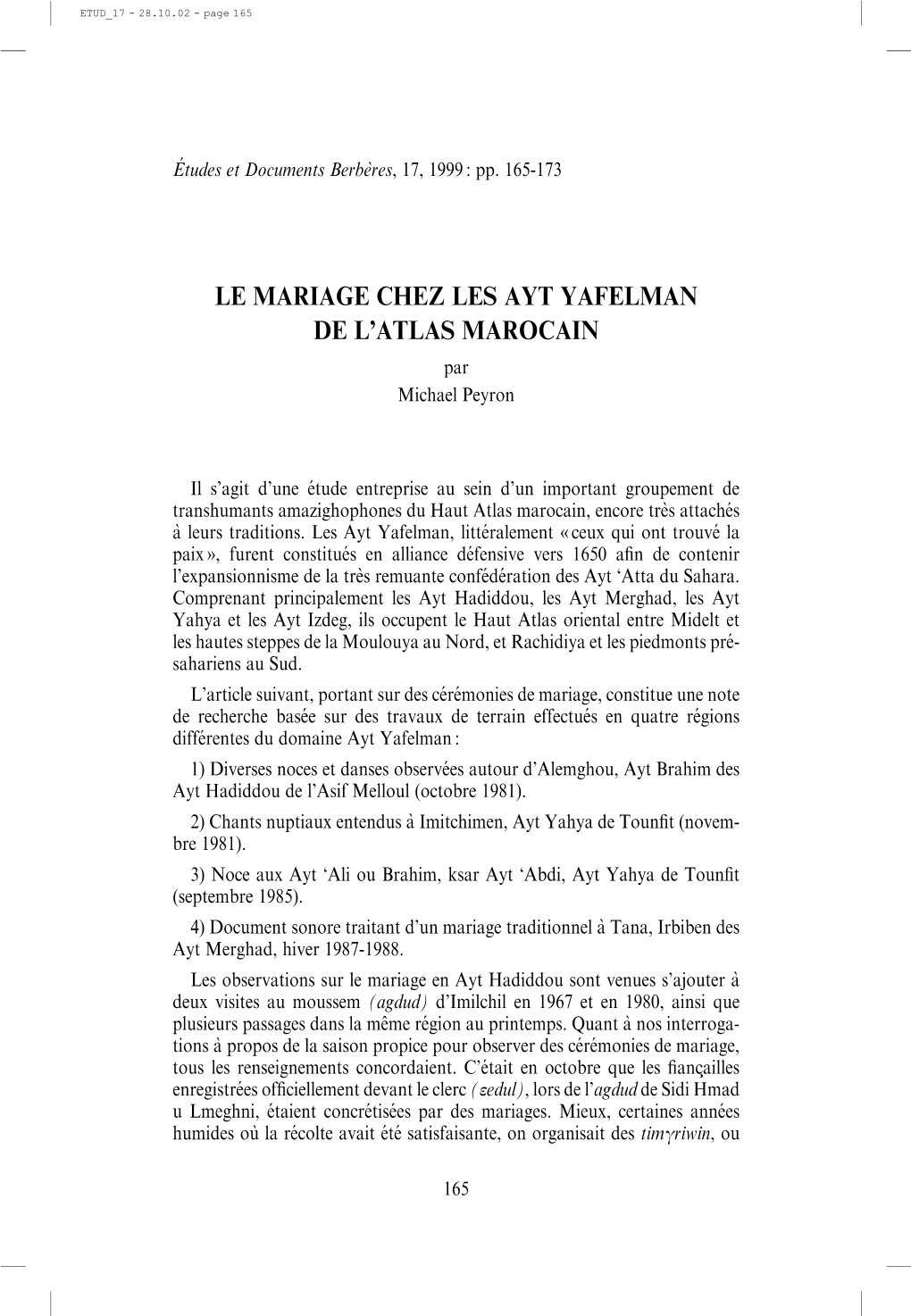 Le Mariage Chez Les Ayt Yafelman De L'atlas Marocain