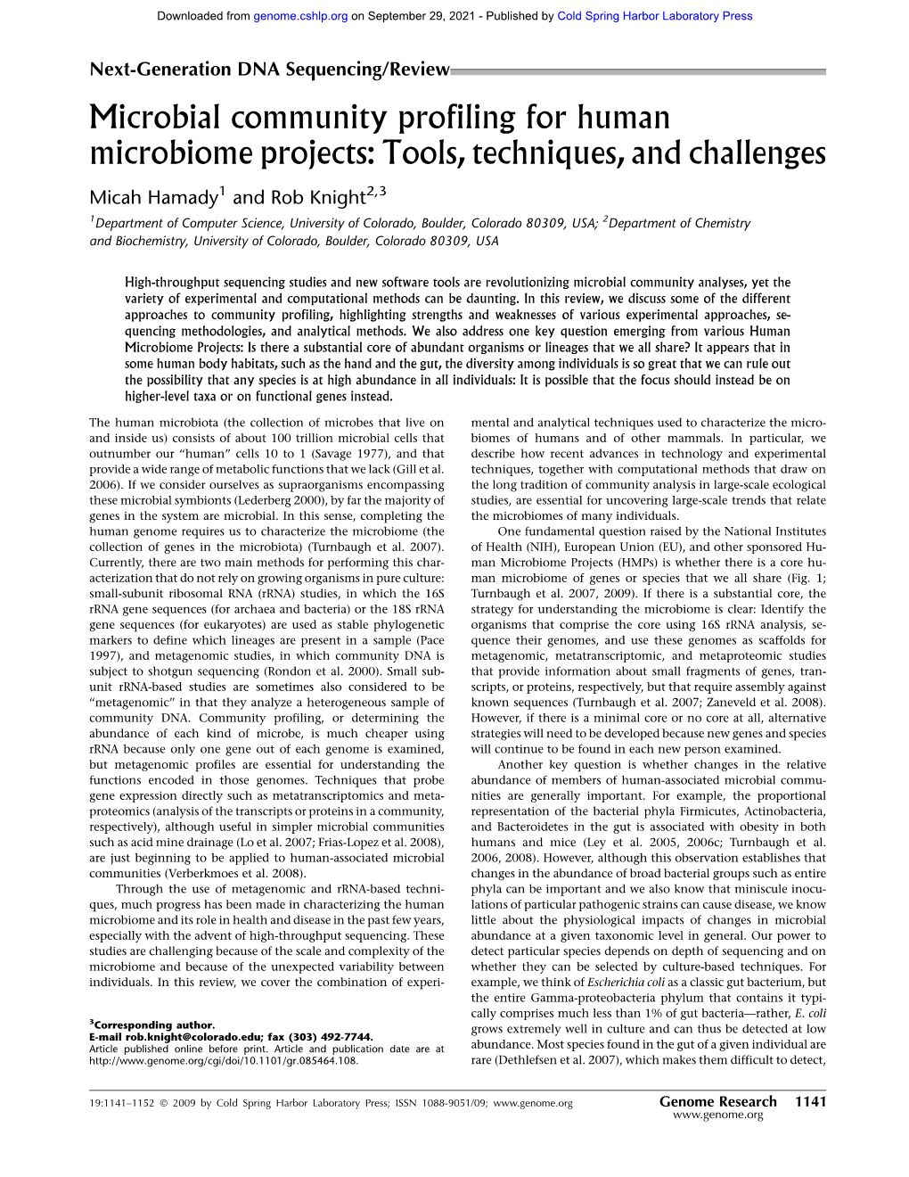 Microbial Community Profiling for Human Microbiome Projects: Tools, Techniques, and Challenges