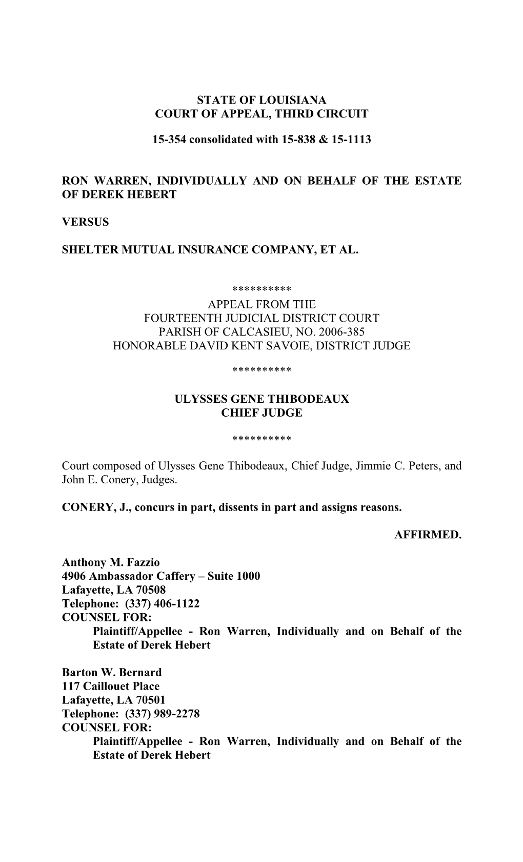 State of Louisiana Court of Appeal, Third Circuit 15-354
