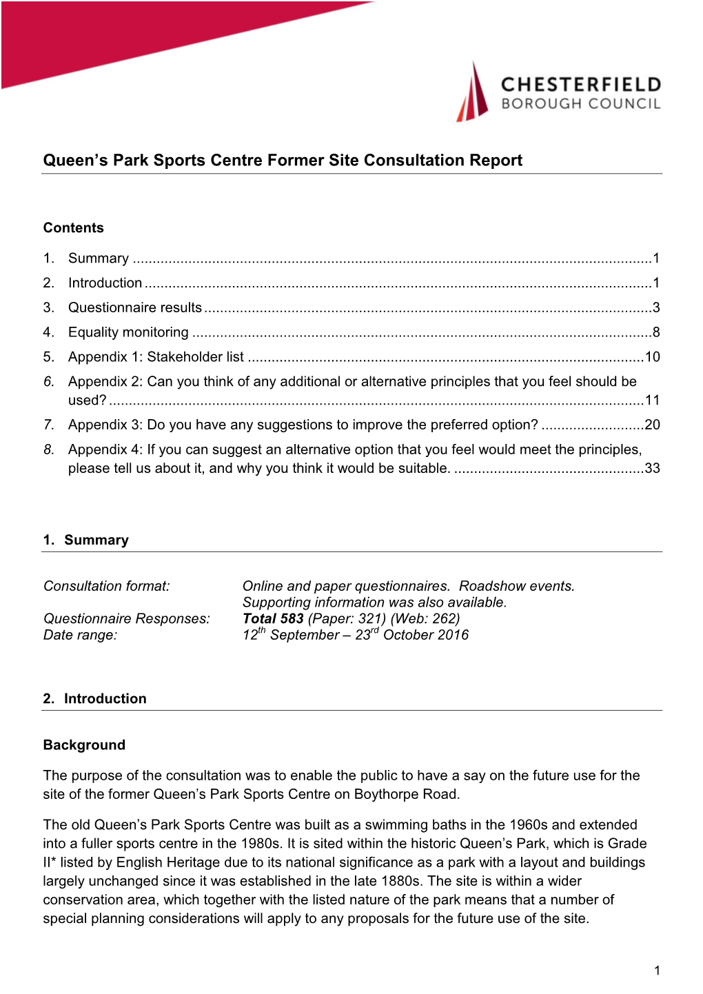 Queen's Park Sports Centre Former Site Consultation Report