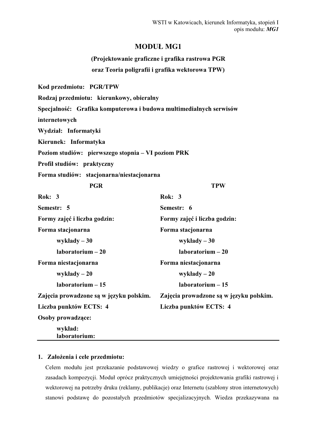 Opis Modułu Kształcenia