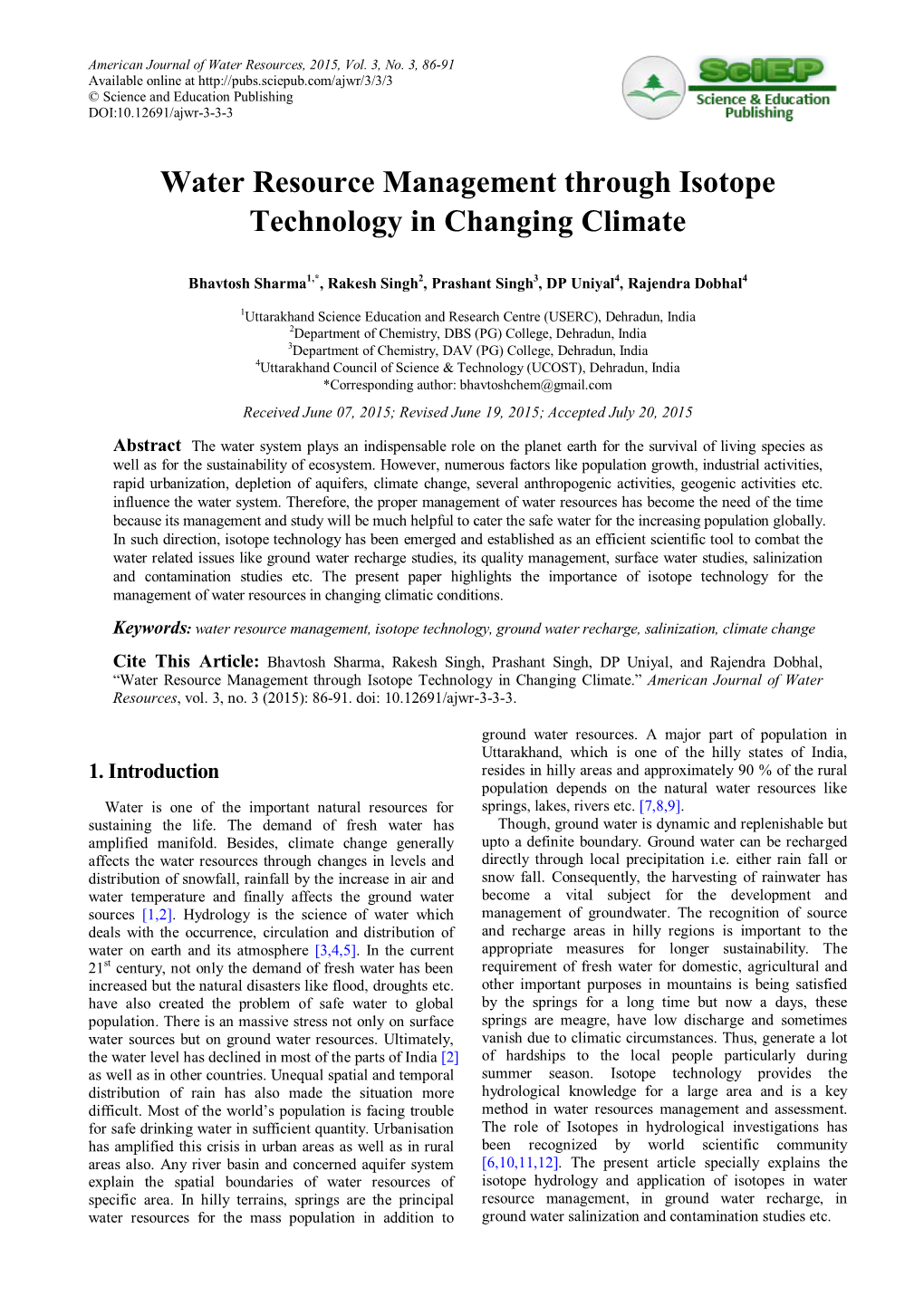 Water Resource Management Through Isotope Technology in Changing Climate