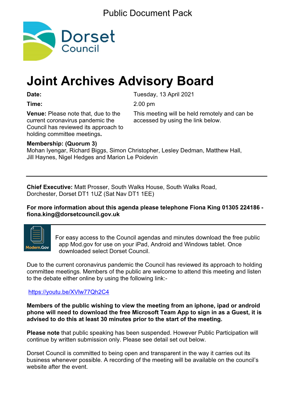 (Public Pack)Agenda Document for Joint Archives Advisory Board, 13