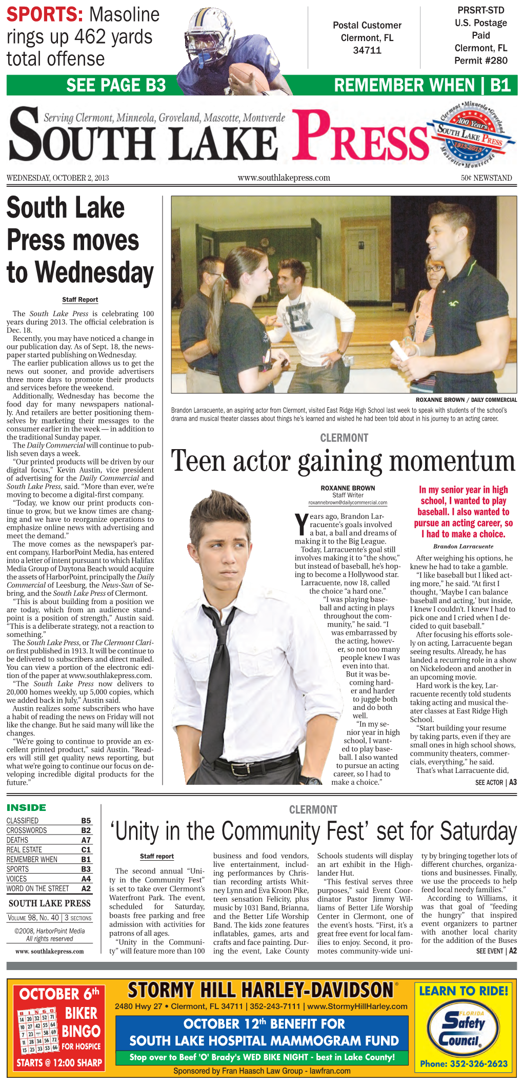 South Lake Press Moves to Wednesday Teen Actor Gaining