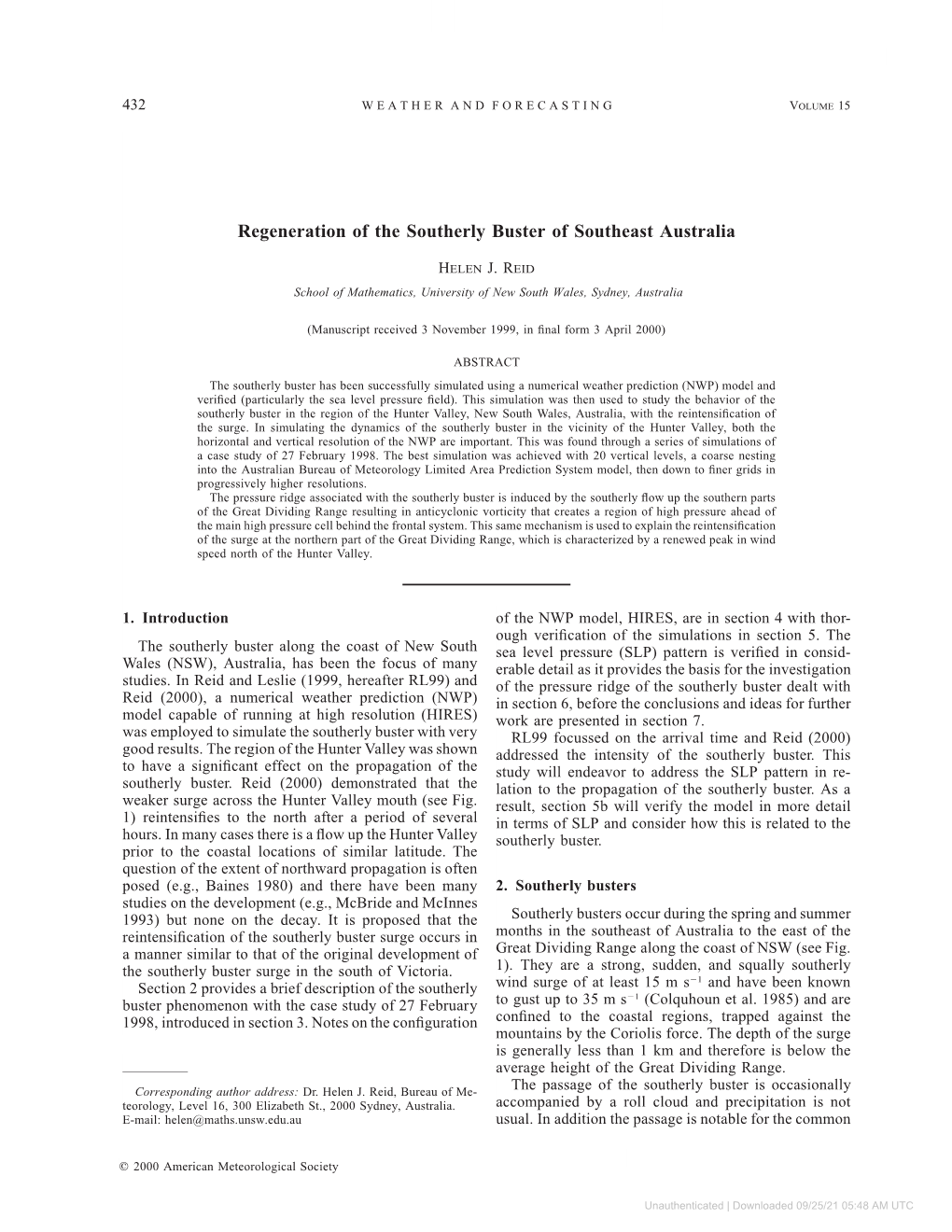 Regeneration of the Southerly Buster of Southeast Australia