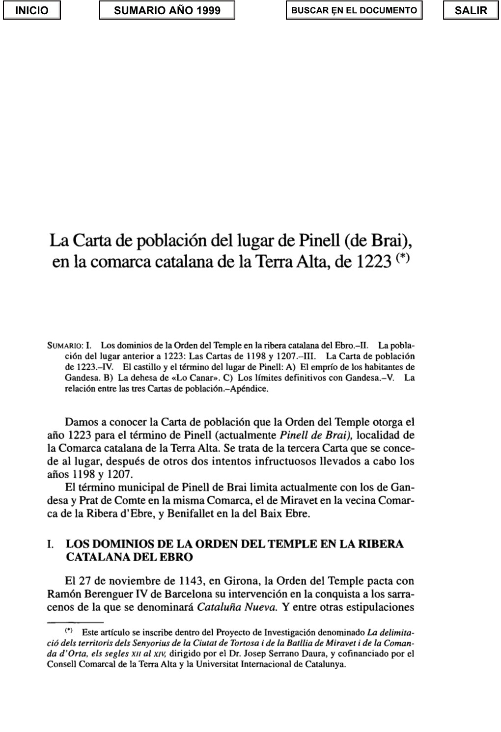 La Carta De Población Del Lugar De Pinell (De Brai)