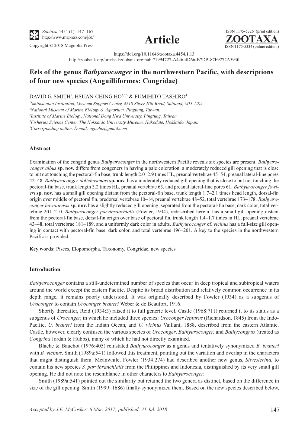 Eels of the Genus Bathyuroconger in the Northwestern Pacific, with Descriptions of Four New Species (Anguilliformes: Congridae)