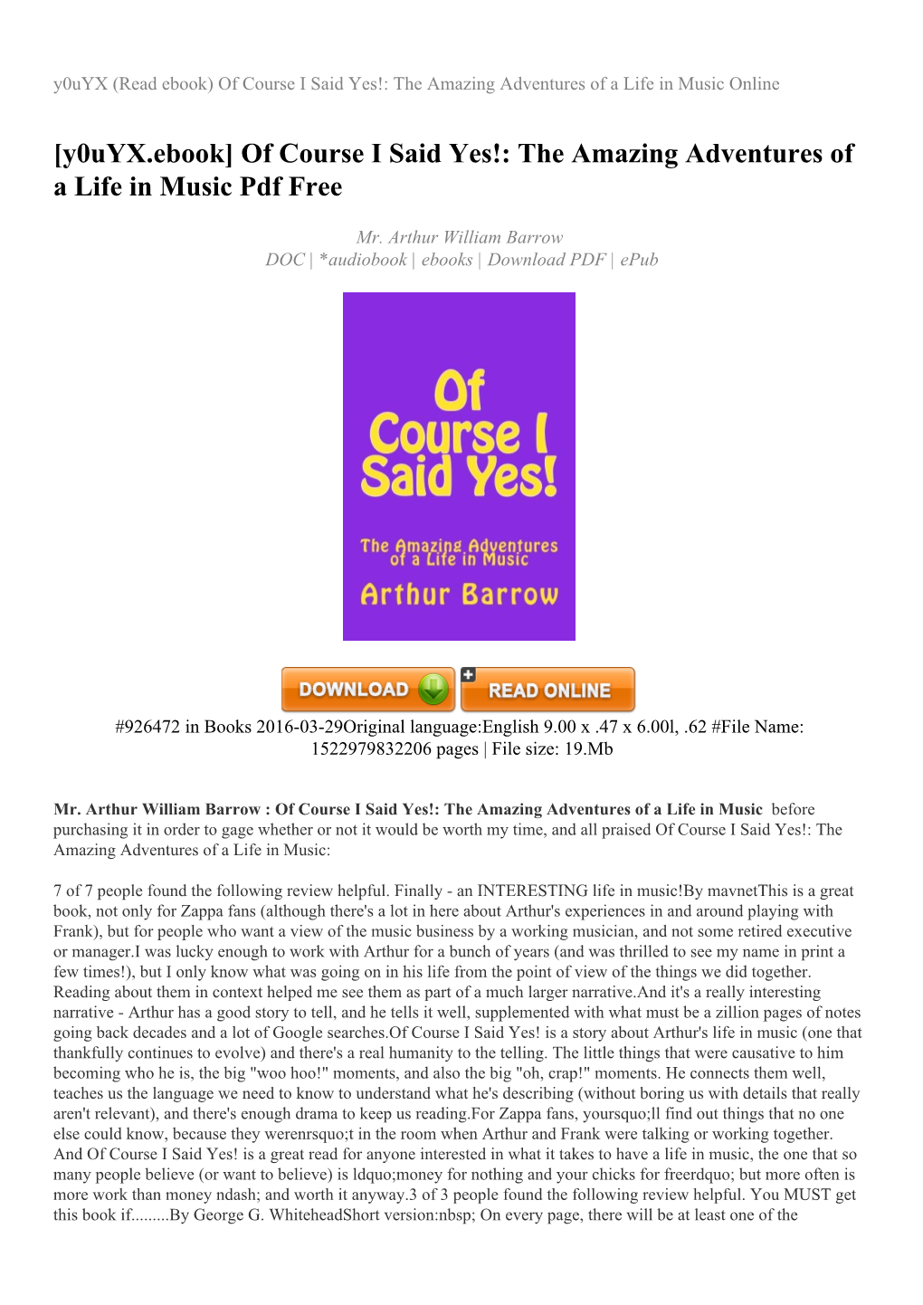 Of Course I Said Yes!: the Amazing Adventures of a Life in Music Online