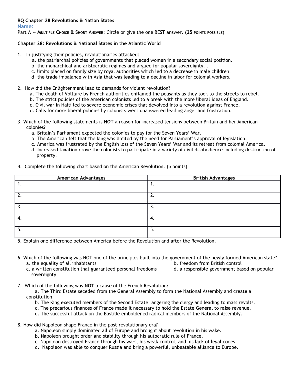 RQ Chapter 28 Revolutions & Nation States