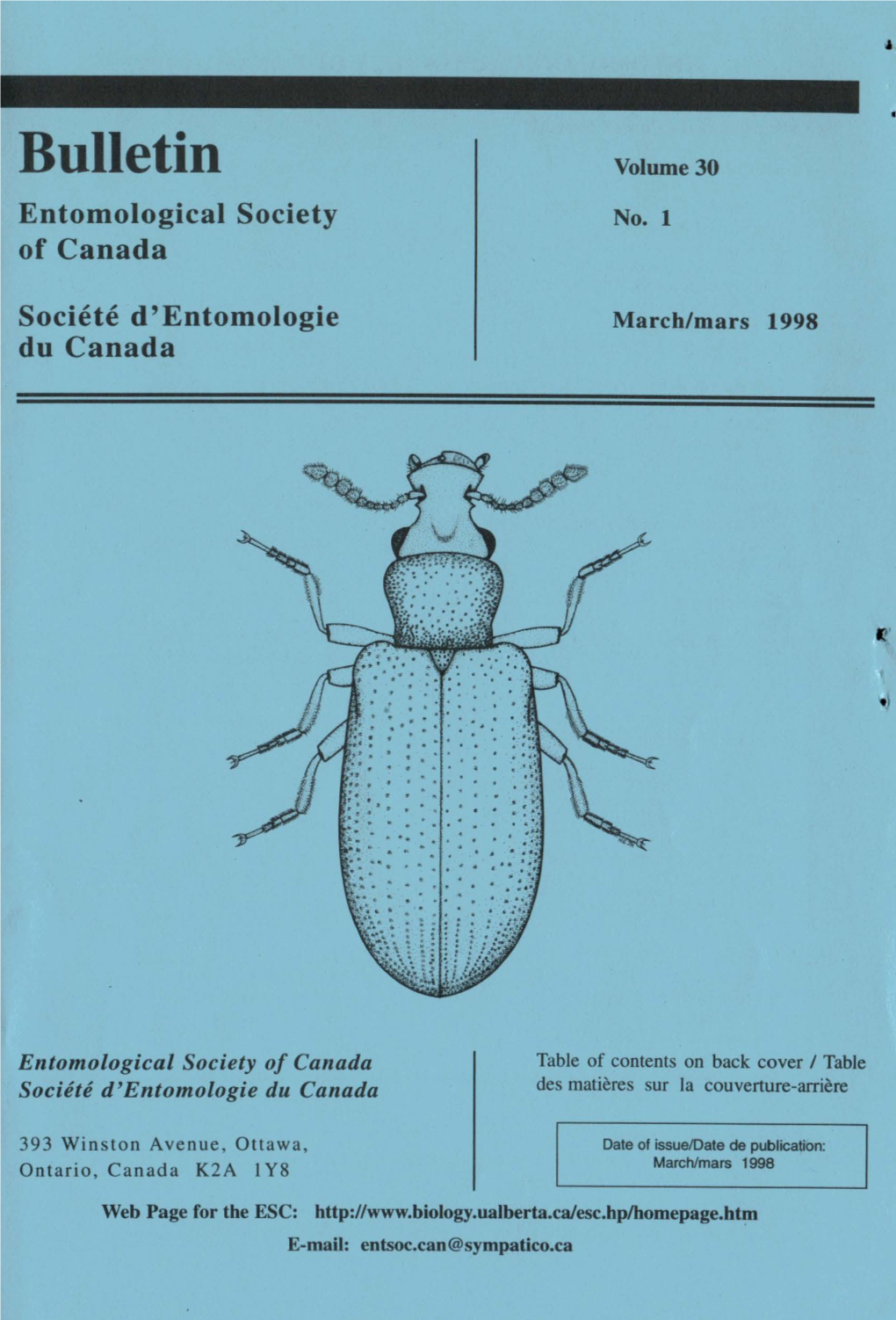 Bulletin of the Entomological Society of Canada, Illustrated on the Front Cover Is a Rhinosimus Viridiaeneus Randall