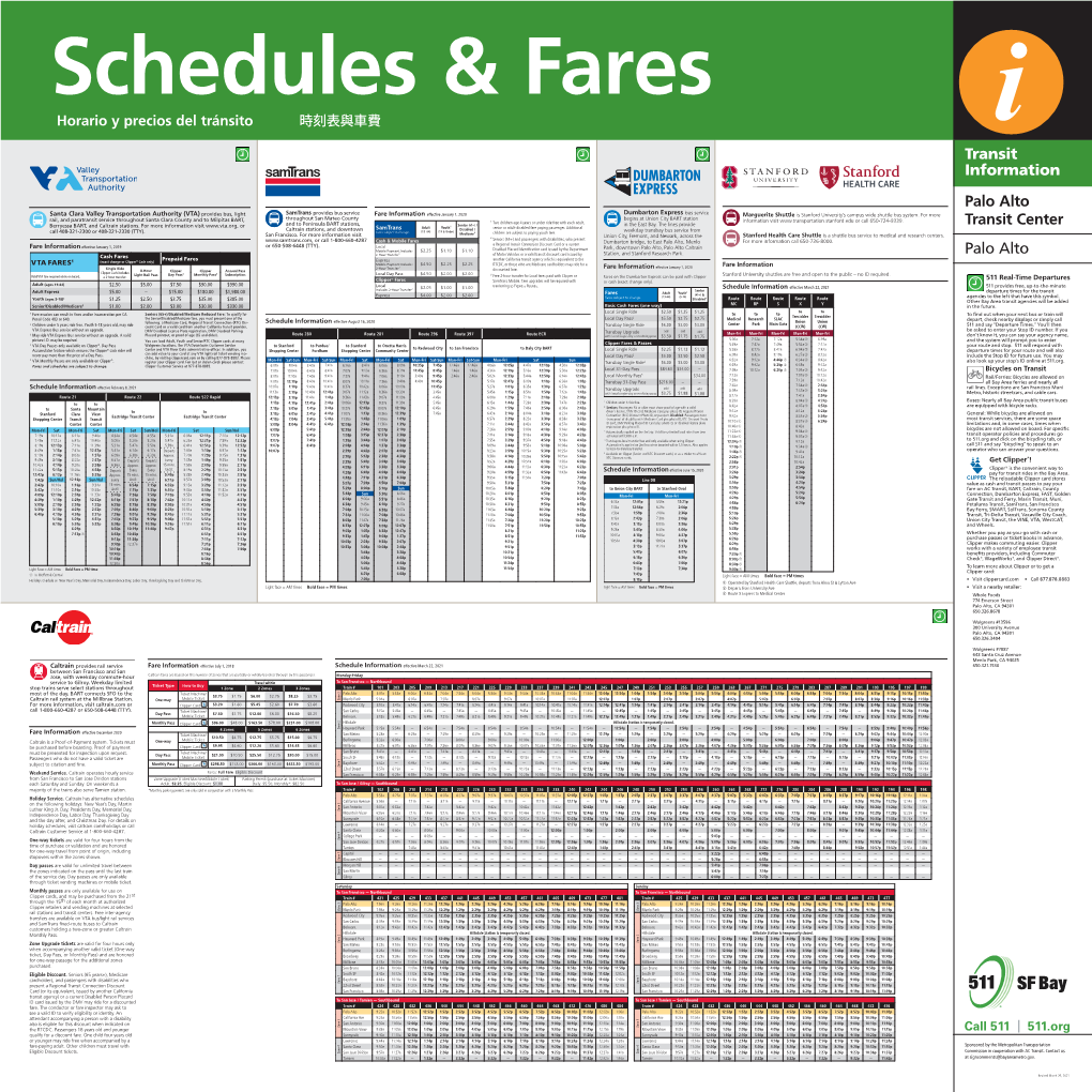 Fares Horario Y Precios Del Tr�Nsito 時刻表與車費 Thoi Bieu & Gia Ve