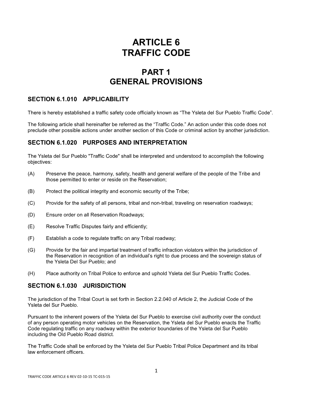 Article 6 Traffic Code