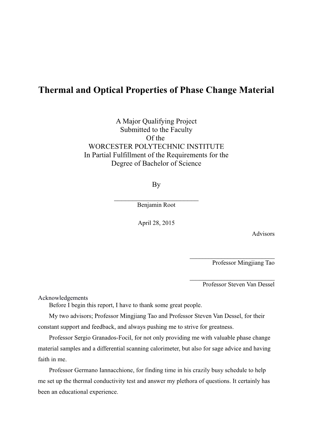 Thermal and Optical Properties of Phase Change Material