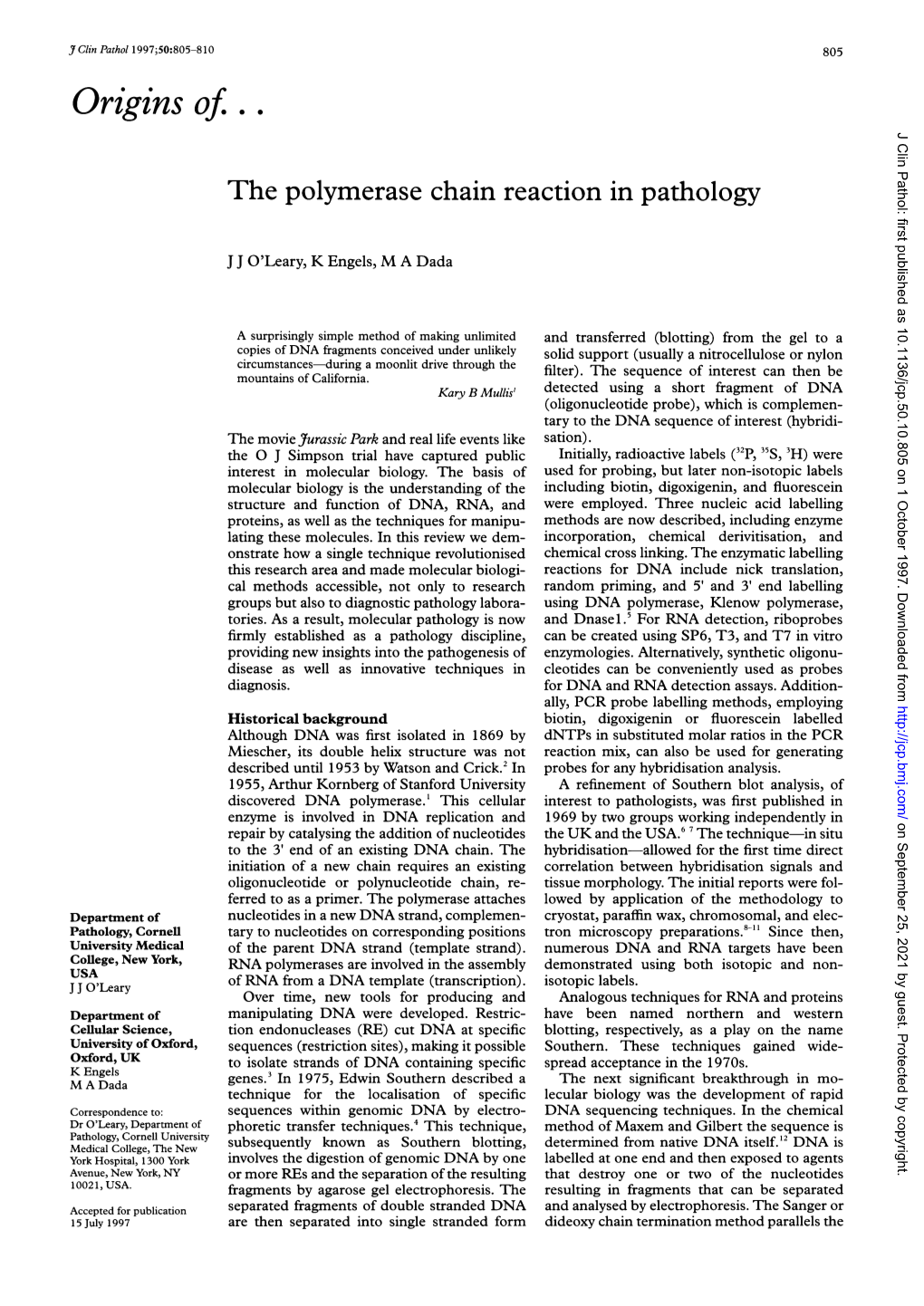 The Polymerase Chain Reaction in Pathology