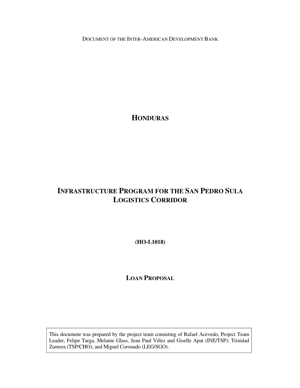 Honduras Infrastructure Program for the San Pedro Sula Logistics Corridor (Ho-L1018 )