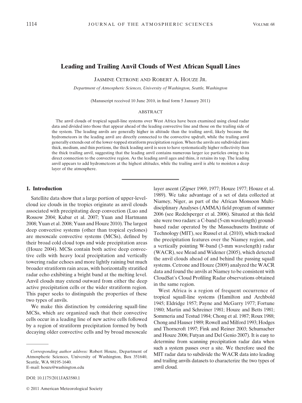 Leading and Trailing Anvil Clouds of West African Squall Lines