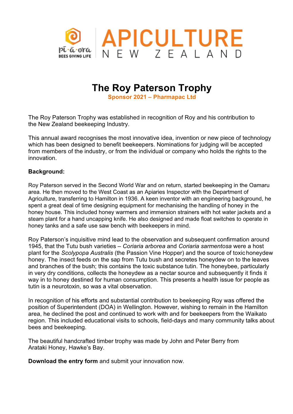 The Roy Paterson Trophy Entry Form & Rules