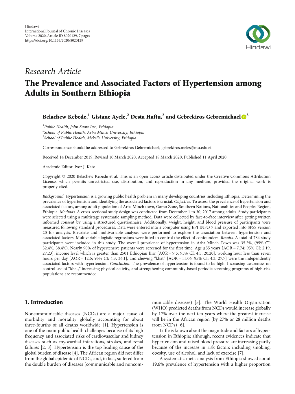 The Prevalence and Associated Factors of Hypertension Among Adults in Southern Ethiopia