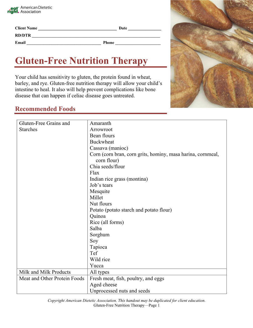 Gluten-Free Nutrition Therapy
