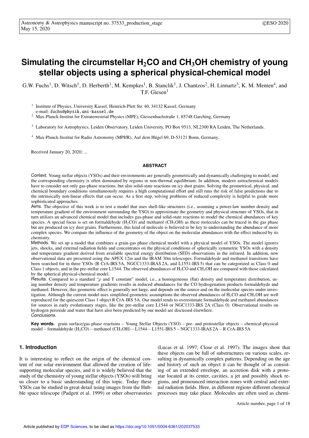 Simulating the Circumstellar H2CO and CH3OH Chemistry of Young Stellar Objects Using a Spherical Physical-Chemical Model G.W