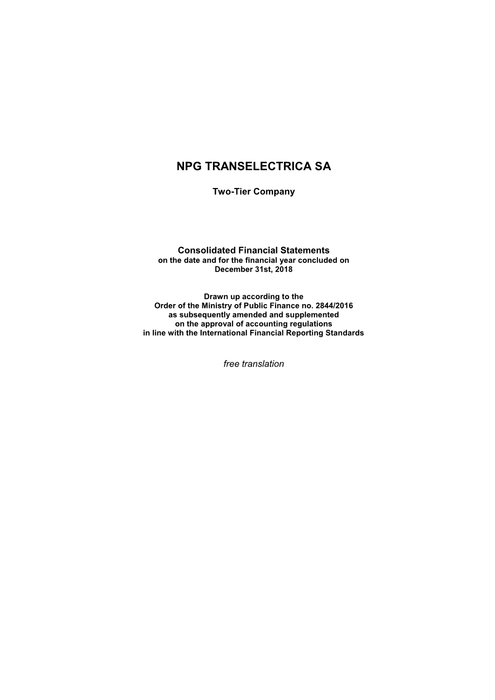 Consolidated Financial Statements on the Date and for the Financial Year Concluded on December 31St, 2018