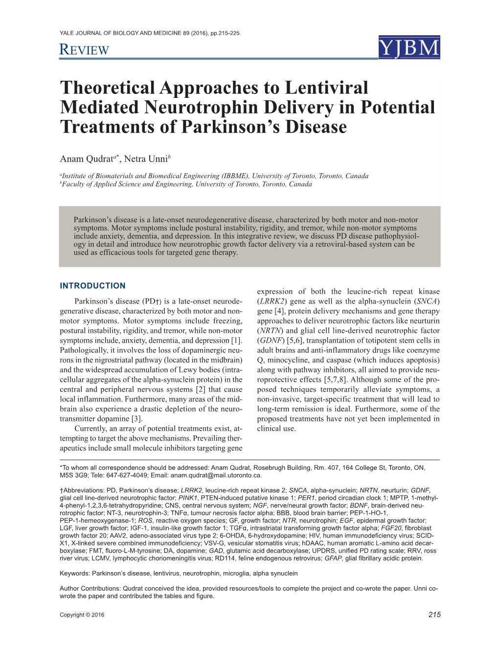 Theoretical Approaches to Lentiviral Mediated Neurotrophin Delivery in Potential Treatments of Parkinson’S Disease