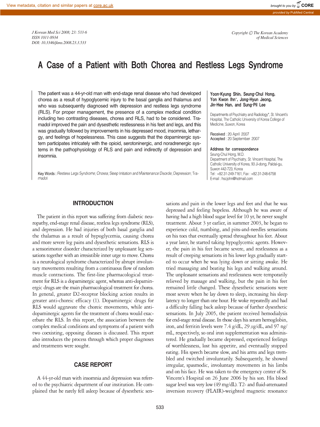 A Case of a Patient with Both Chorea and Restless Legs Syndrome