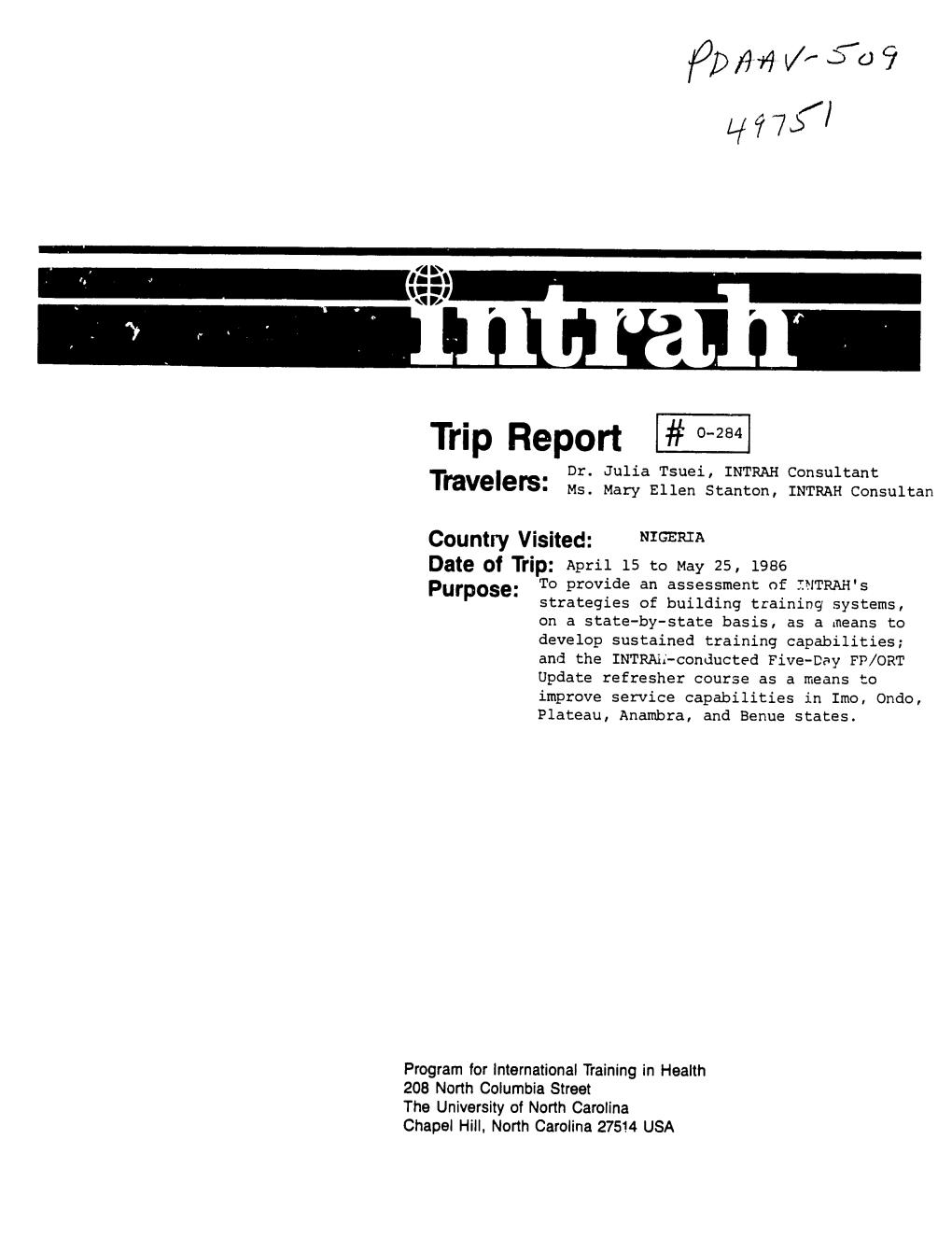 Trip Report 1#0-284 Dr
