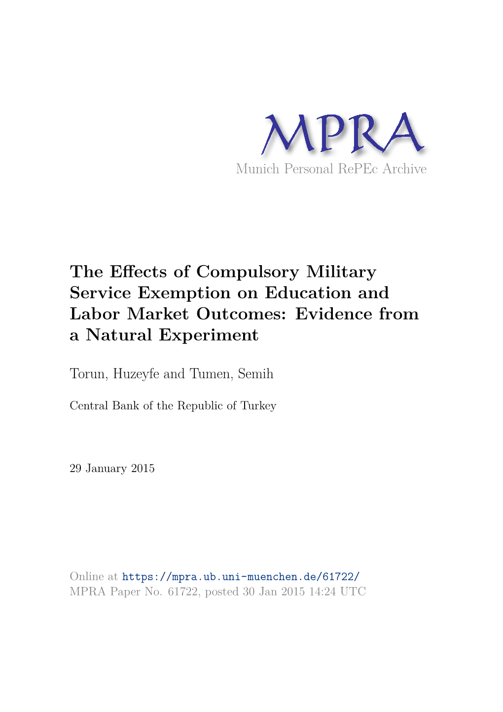 The Effects of Compulsory Military Service Exemption on Education and Labor Market Outcomes