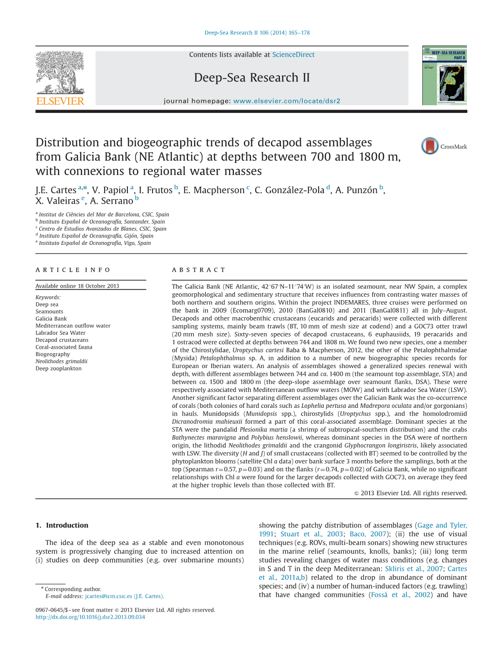 Distribution and Biogeographic Trends of Decapod Assemblages from Galicia Bank