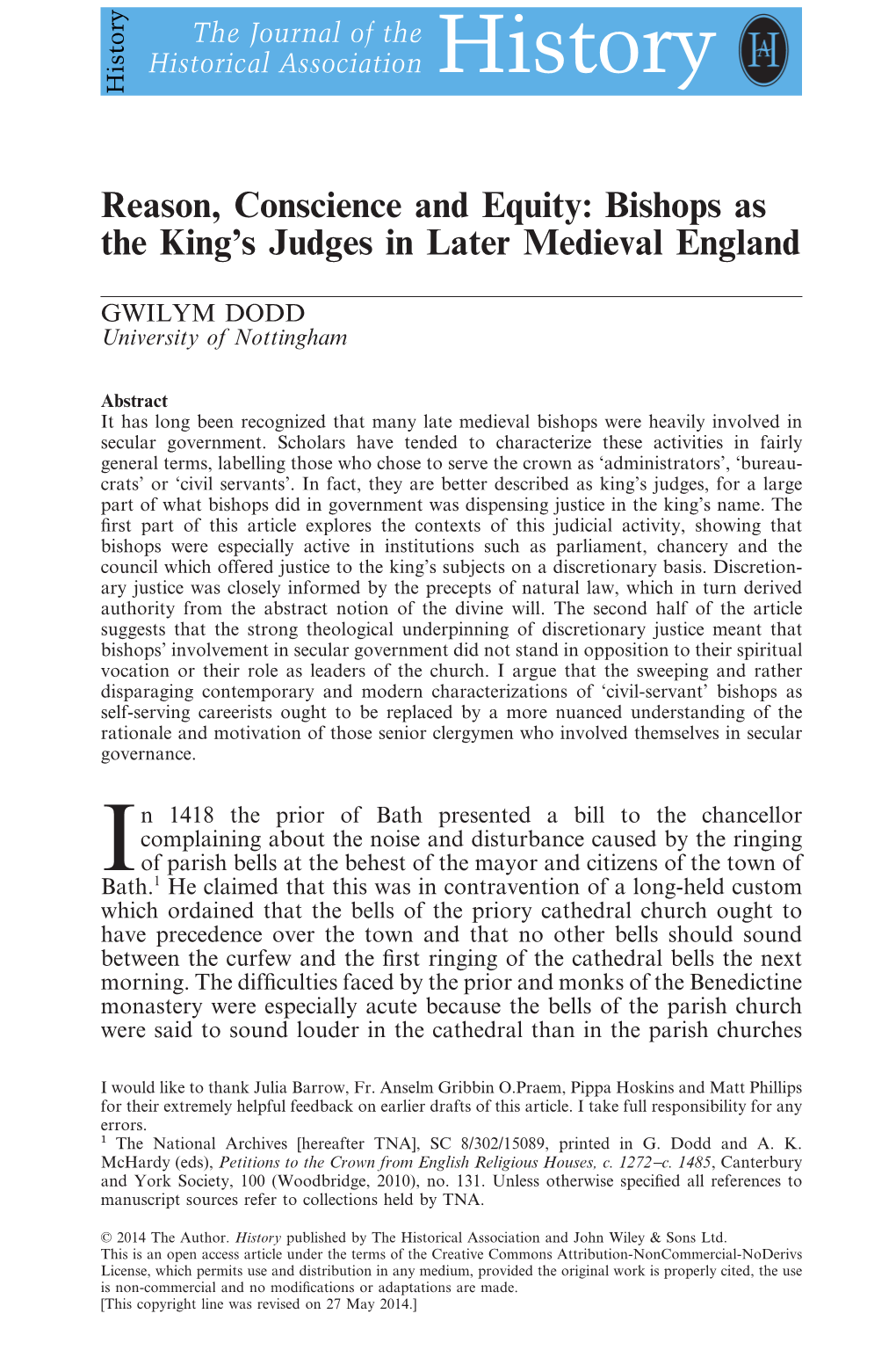 Bishops As the Kings Judges in Later Medieval England