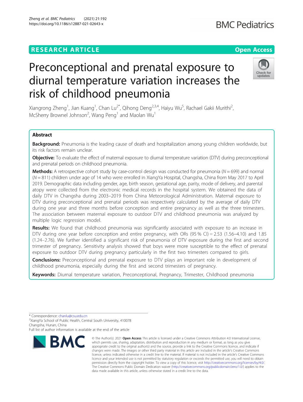 Preconceptional and Prenatal Exposure To