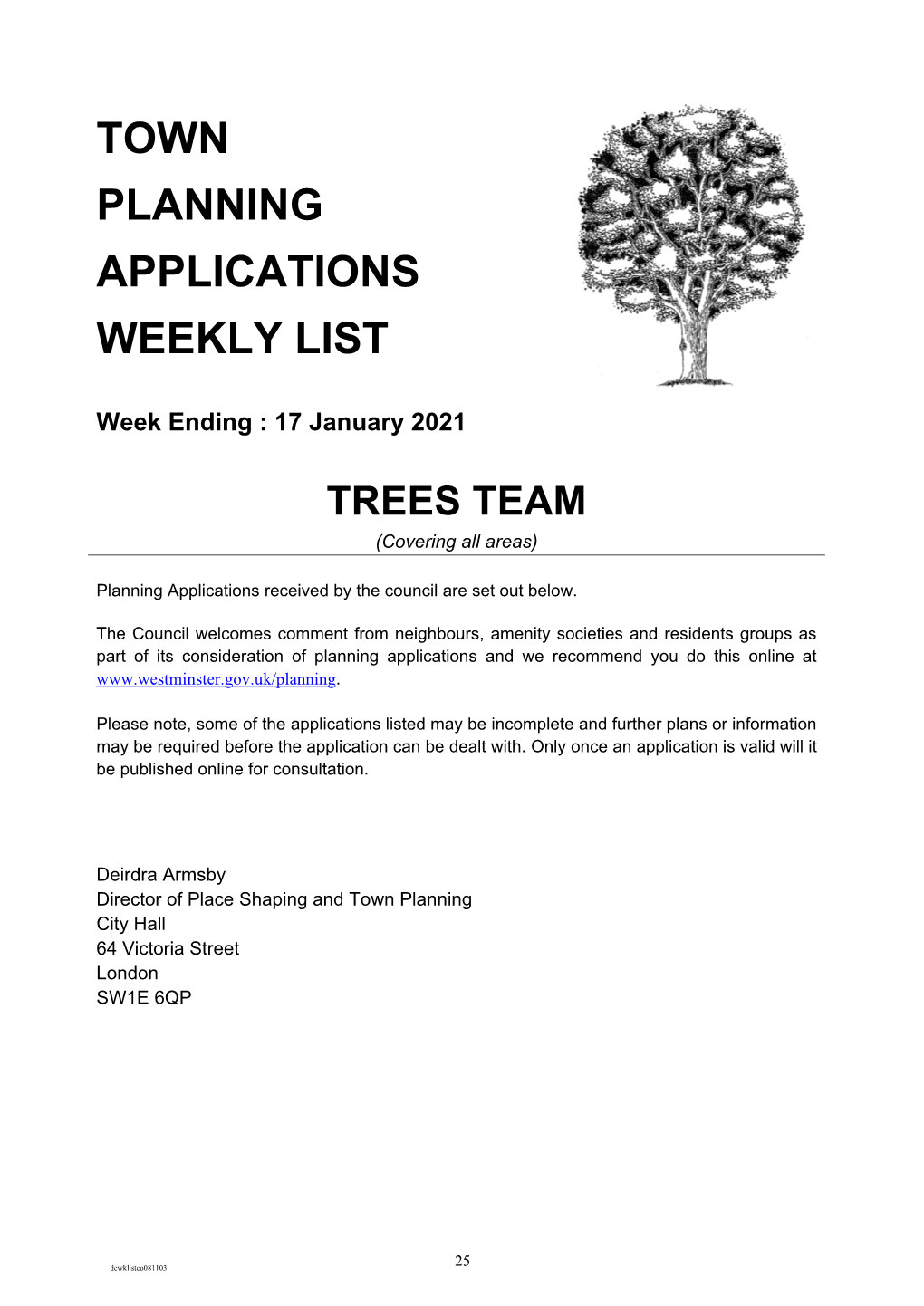 Town Planning Applications Weekly List