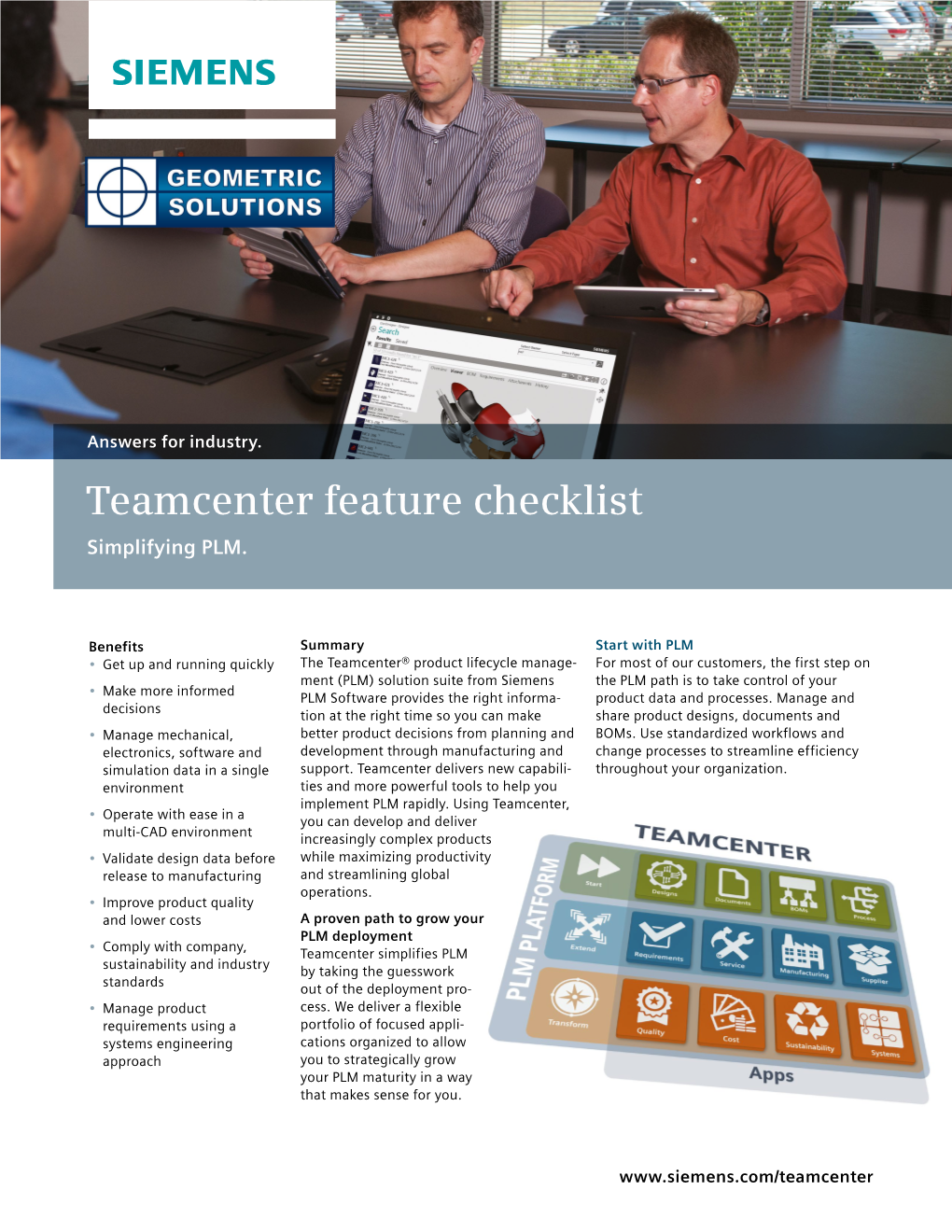 Teamcenter Feature Checklist Simplifying PLM