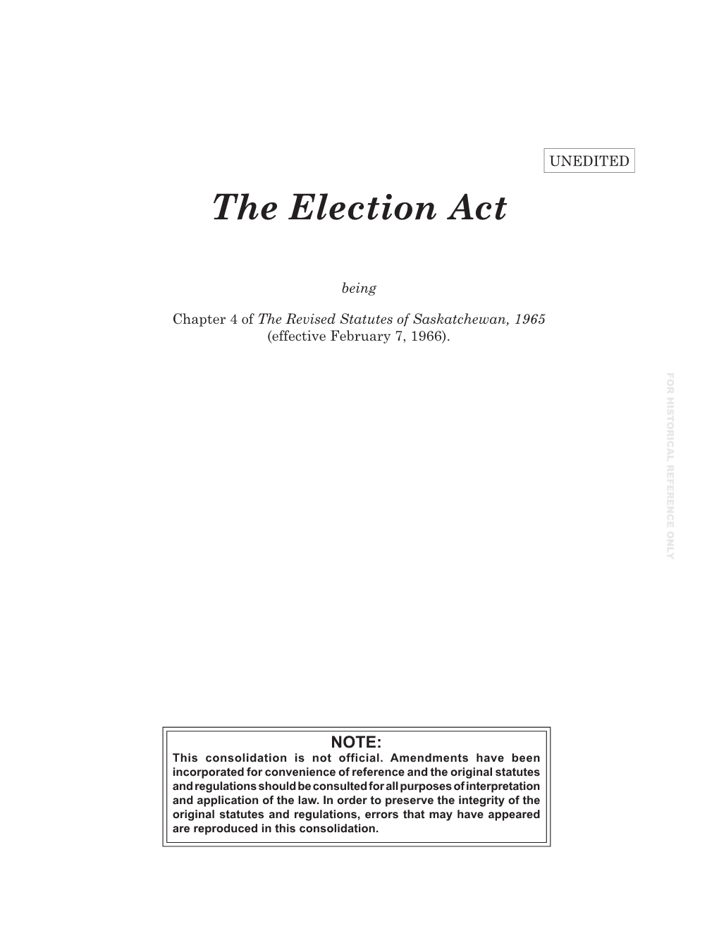 The Election Act the Election This Consolidation Is Not Official