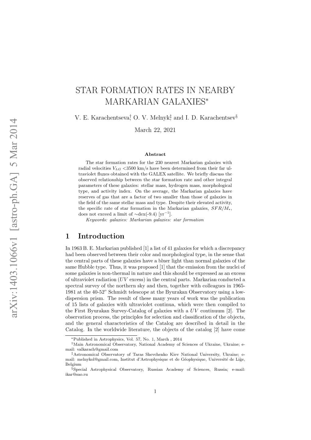 Star Formation Rates in Nearby Markarian Galaxies