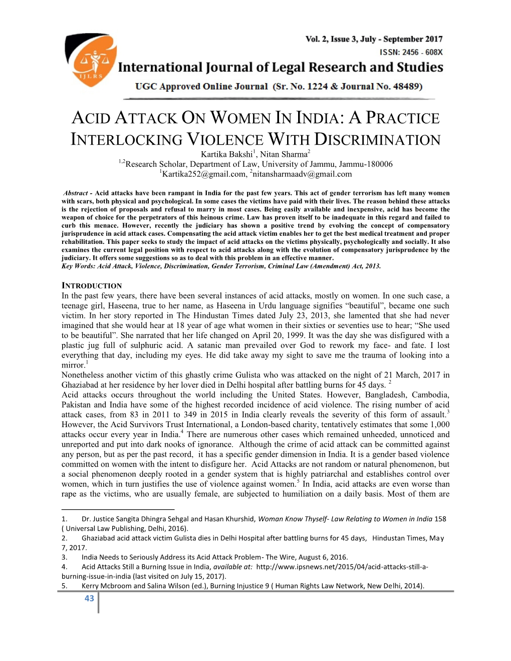 Acid Attack on Women in India:Apractice