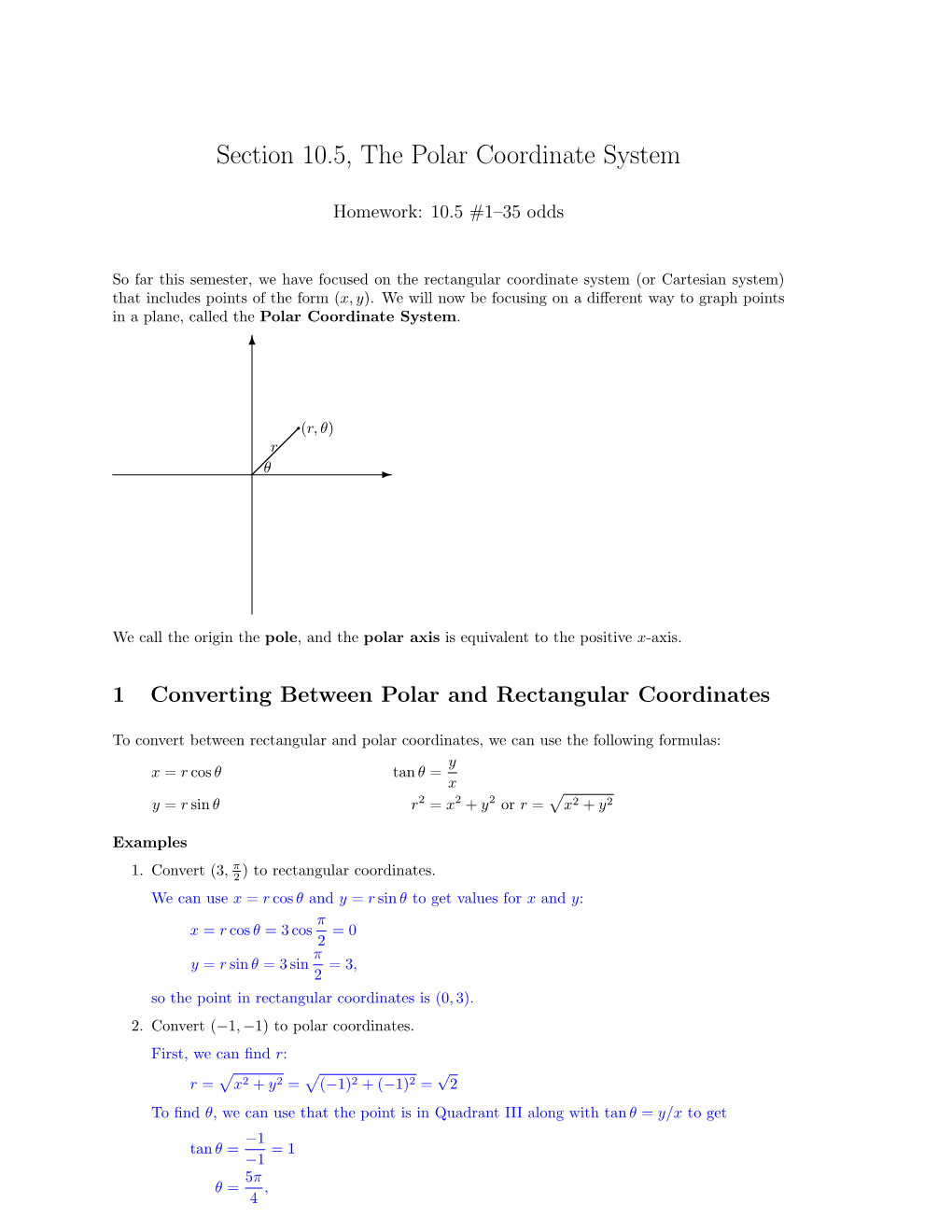 Section 10.5, the Polar Coordinate System