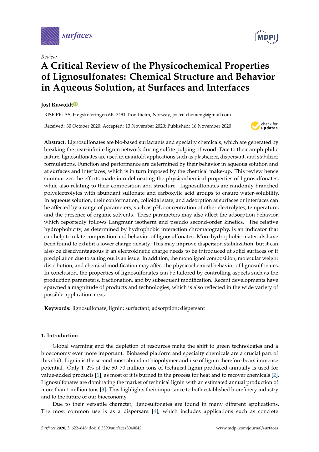 A Critical Review of the Physicochemical Properties of Lignosulfonates: Chemical Structure and Behavior in Aqueous Solution, at Surfaces and Interfaces