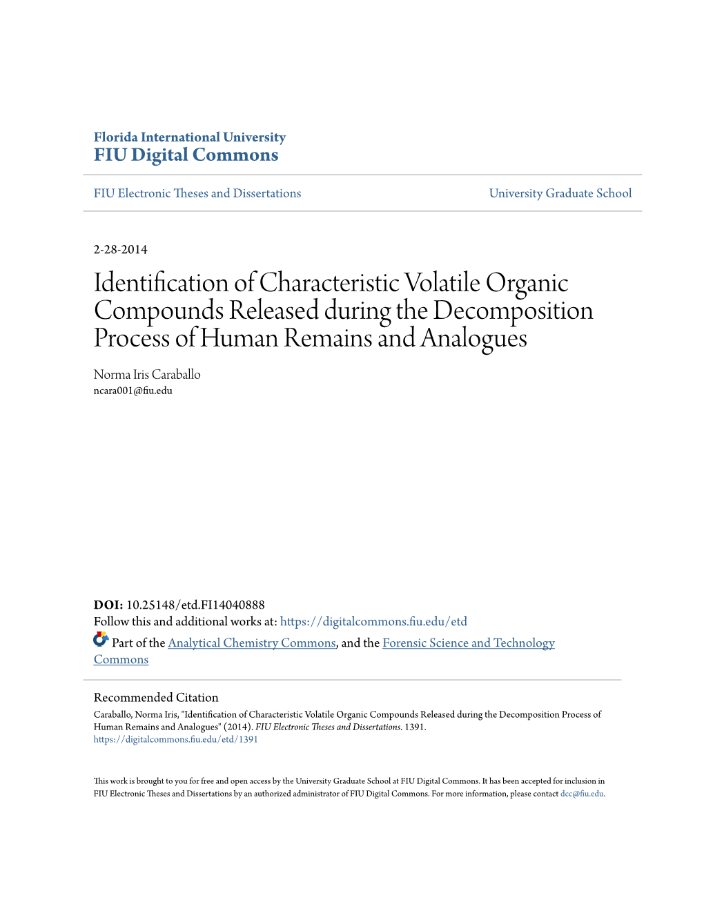 Identification of Characteristic Volatile Organic Compounds Released