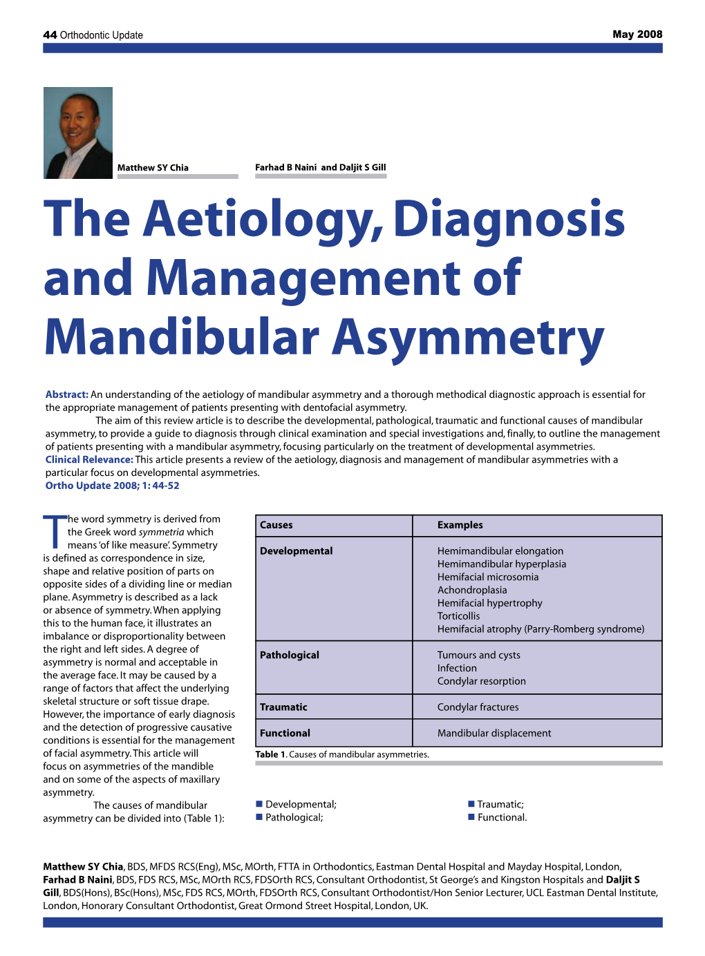 The Aetiology, Diagnosis and Management of Mandibular Asymmetry