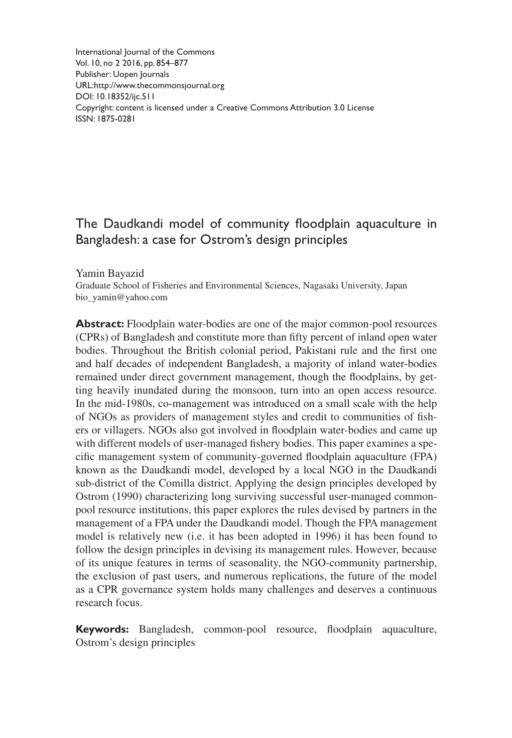 The Daudkandi Model of Community Floodplain Aquaculture in Bangladesh: a Case for Ostrom’S Design Principles