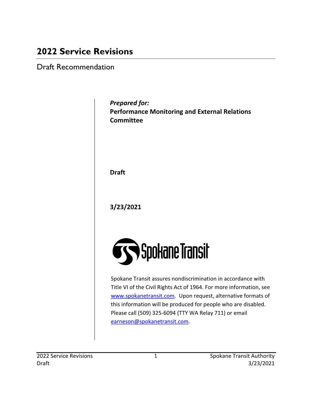 2022 Service Revisions Draft Recommendation