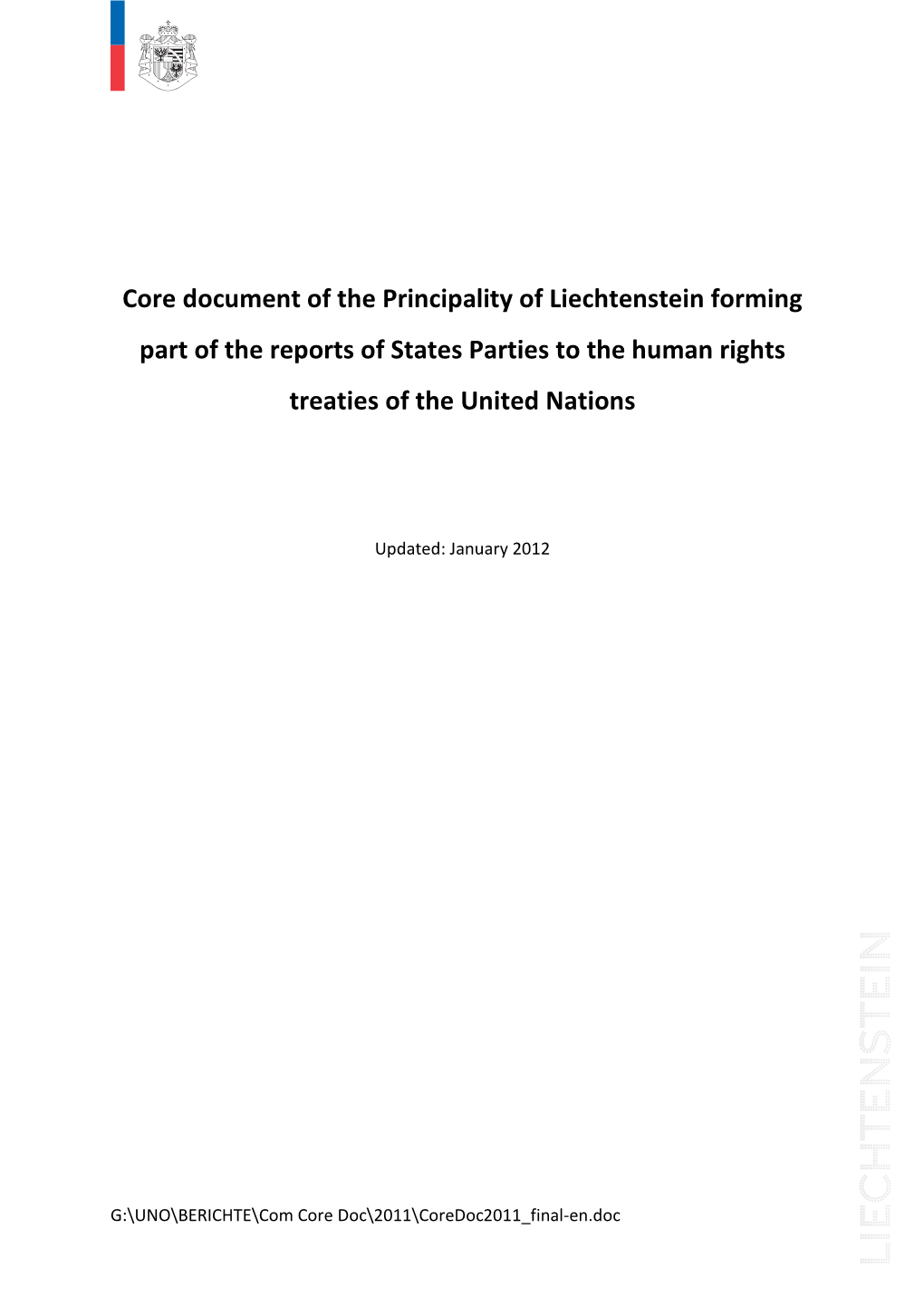 Core Document of the Principality of Liechtenstein Forming Part of the Reports of States Parties to the Human Rights Treaties of the United Nations