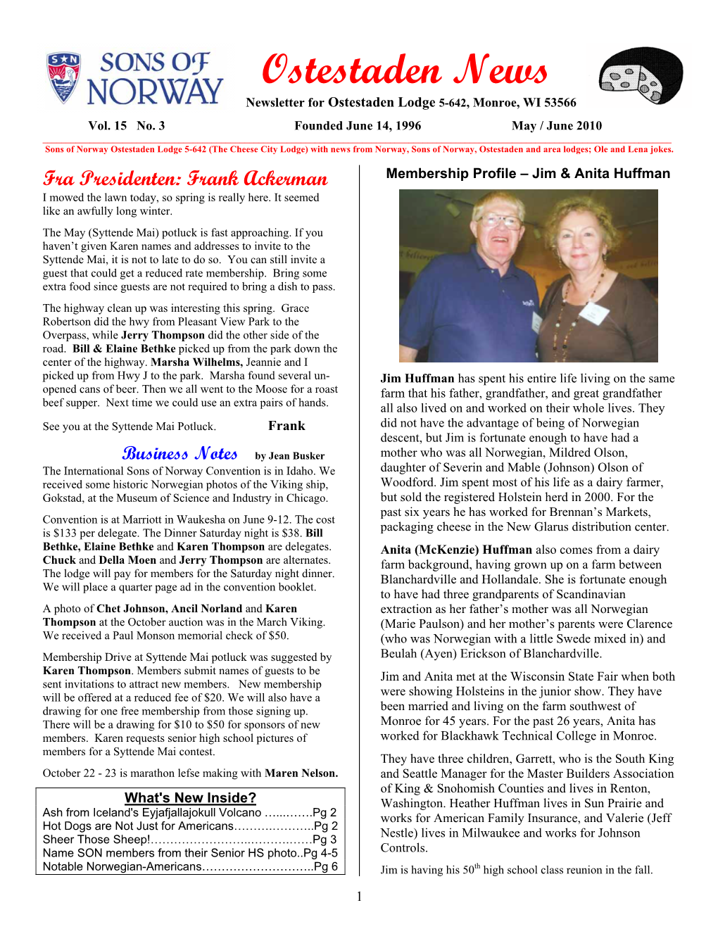 Ostestaden News Newsletter for Ostestaden Lodge 5-642, Monroe, WI 53566