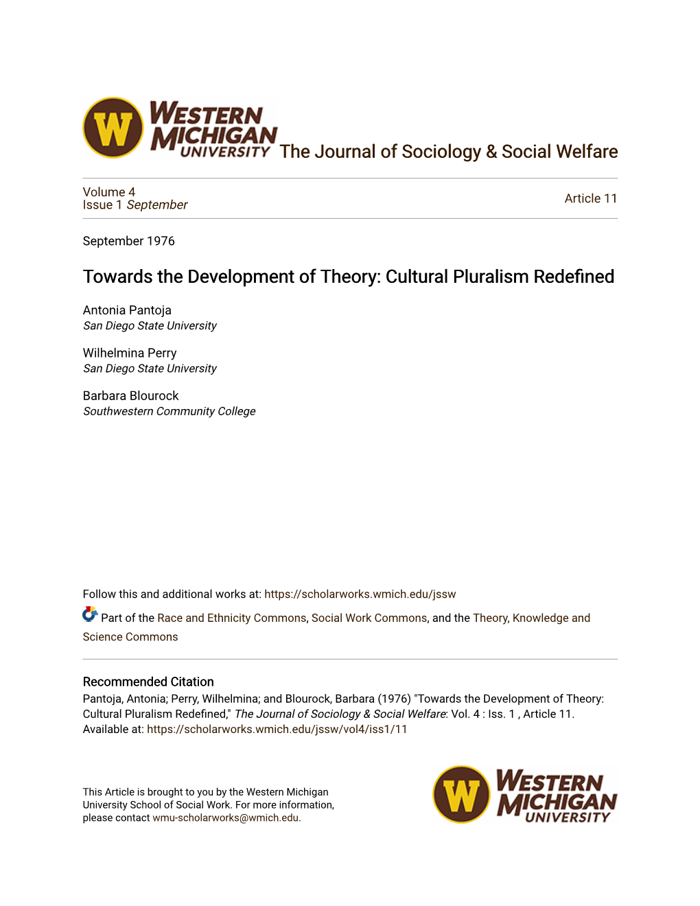 Towards the Development of Theory: Cultural Pluralism Redefined